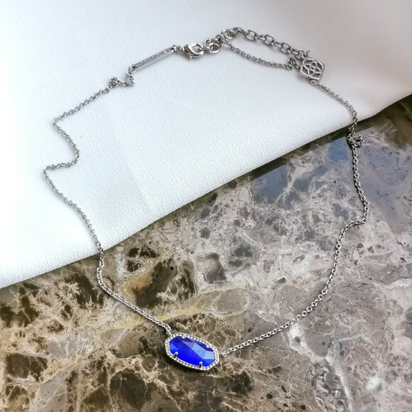 ❤️Kendra Scott Elisa Silver Cobalt Cat's Eye Pendant Necklace - Picture 2 of 3